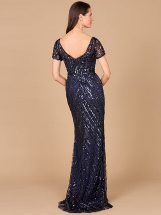 Short Sleeve, Beaded Mermaid Gown - By Baano