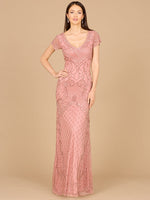 Beaded Cap Sleeve Gown With V-Neckline - OUTLET - By Baano