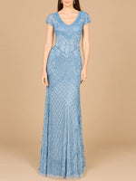 Beaded Cap Sleeve Gown With V-Neckline - OUTLET - By Baano