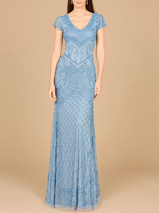 Beaded Cap Sleeve Gown With V-Neckline - OUTLET - By Baano
