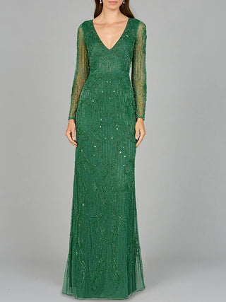 Elegant Long Sleeve Beaded Gown  - OUTLET - By Baano