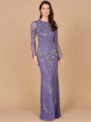 Long Sleeve, High Neck Beaded Gown - OUTLET - By Baano