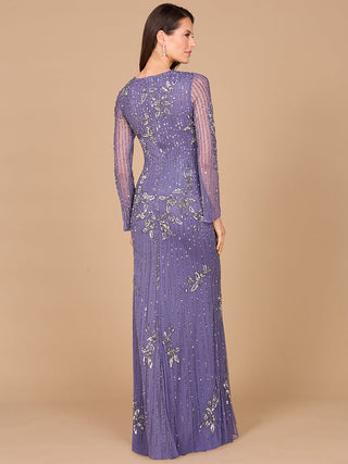 Long Sleeve, High Neck Beaded Gown - OUTLET - By Baano