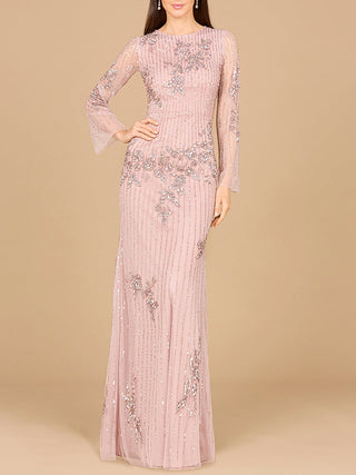 Long Sleeve, High Neck Beaded Gown - OUTLET - By Baano