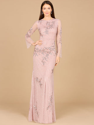 Long Sleeve, High Neck Beaded Gown - OUTLET - By Baano