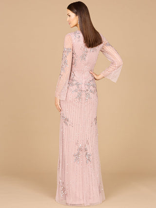 Long Sleeve, High Neck Beaded Gown - OUTLET - By Baano