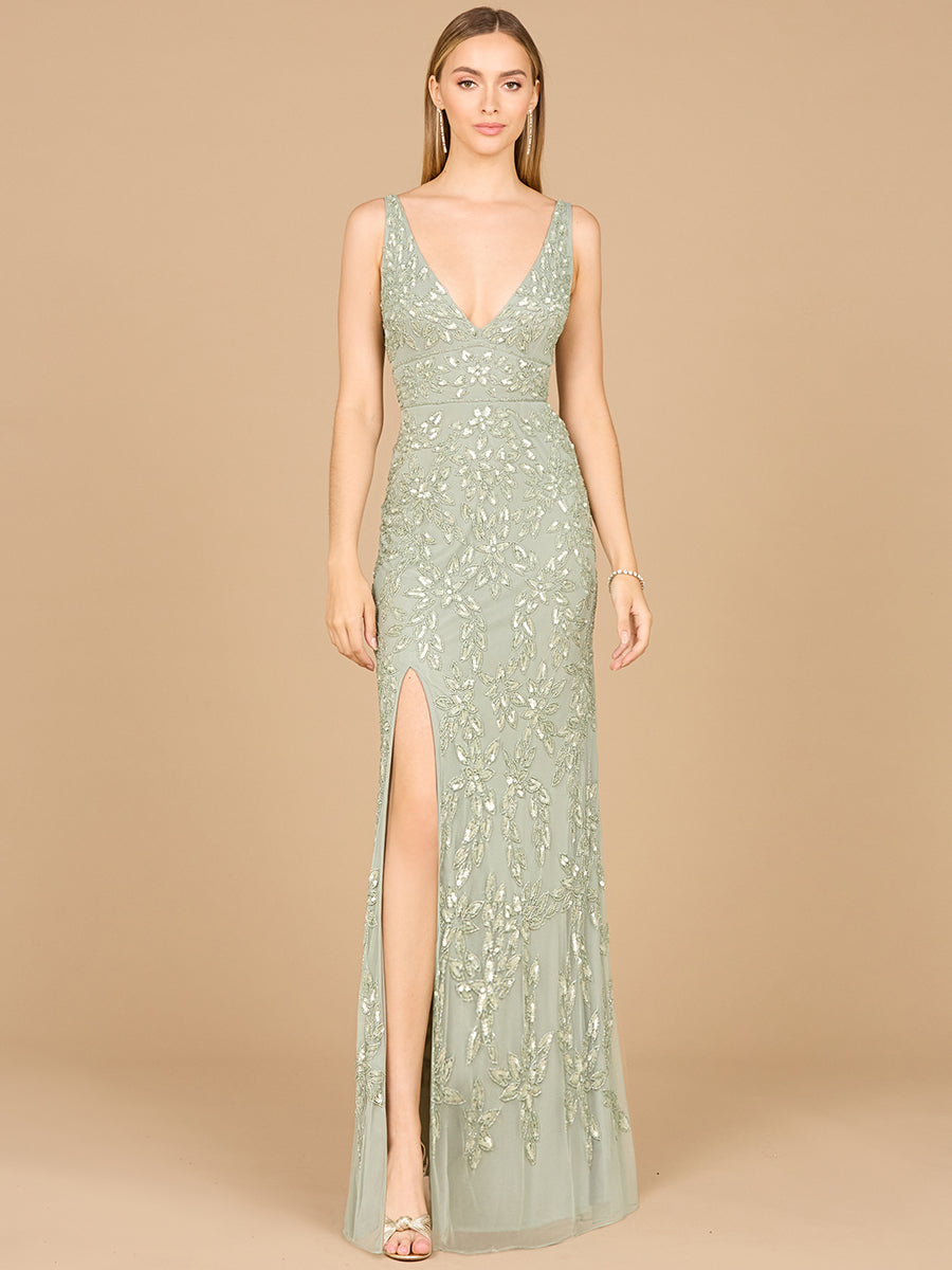 Embellished Gown with Slit - OUTLET - By Baano