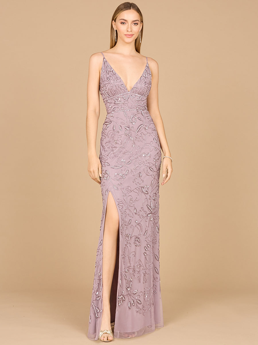Embellished Gown with Slit And Spaghetti Straps  - OUTLET - By Baano