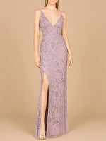 Embellished Gown with Slit And Spaghetti Straps  - OUTLET - By Baano