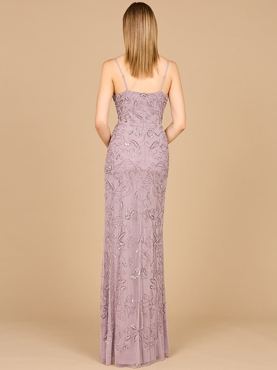 Embellished Gown with Slit And Spaghetti Straps  - OUTLET - By Baano