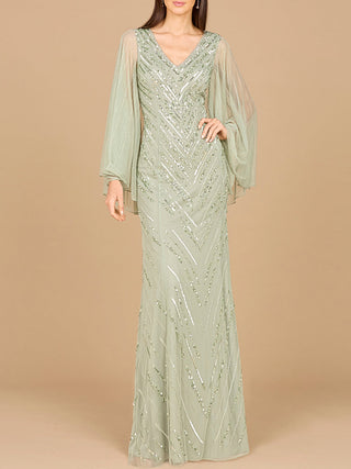 Long Cape Sleeves Beaded Dress  - OUTLET - By Baano