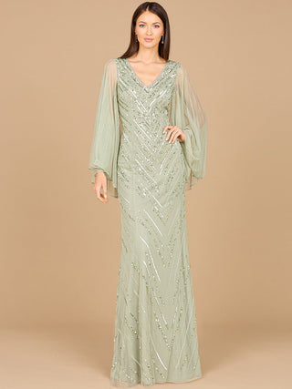Long Cape Sleeves Beaded Dress  - OUTLET - By Baano