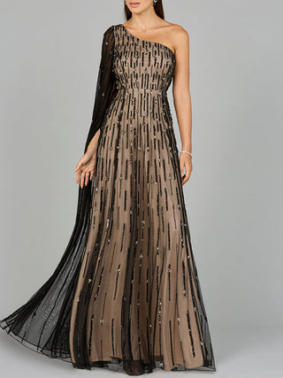 One Shoulder A-Line Gown - By Baano