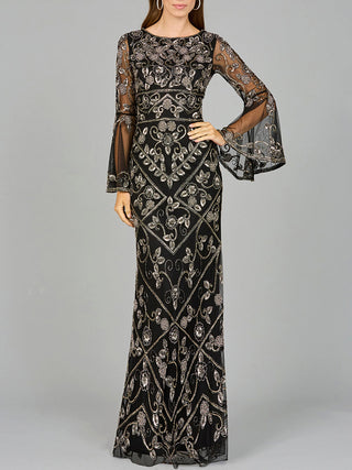 Bell Sleeved High Neck Beaded Gown - By Baano