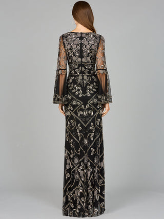 Bell Sleeved High Neck Beaded Gown - By Baano