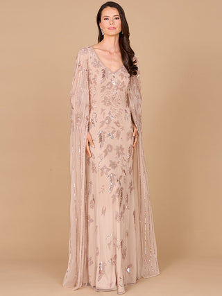 Beaded Sheath Dress with Long Cape - By Baano