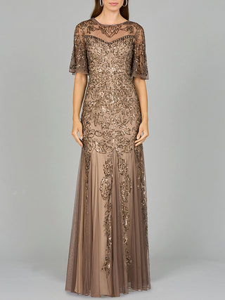 Short Sleeve Sheath Beaded Gown - By Baano