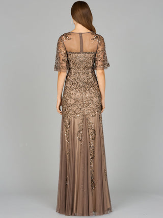 Short Sleeve Sheath Beaded Gown - By Baano
