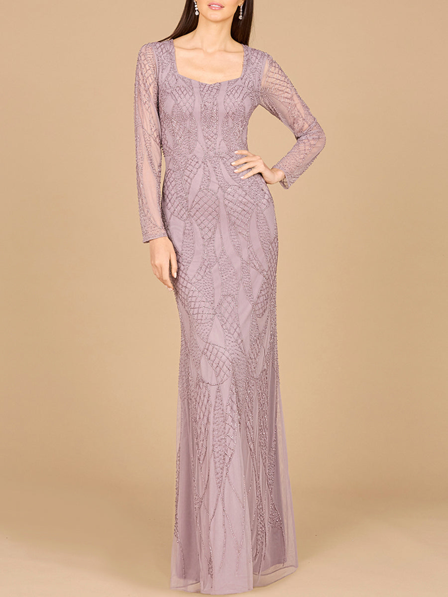 V Neck Beaded Long Sleeve Dress - By Baano