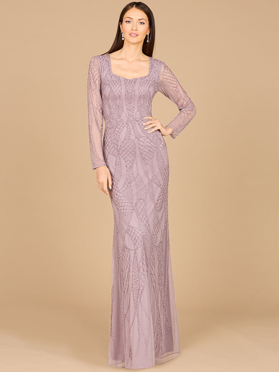 V Neck Beaded Long Sleeve Dress - By Baano
