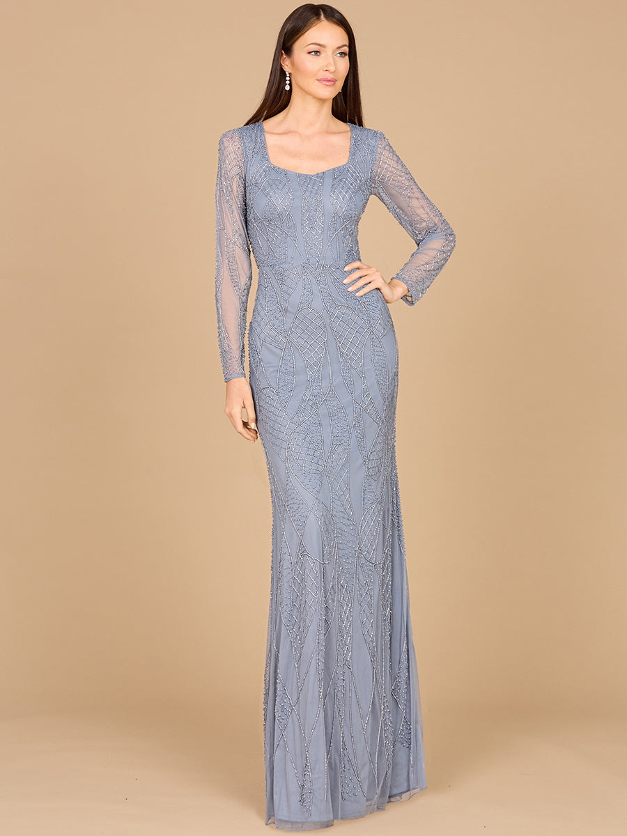 V Neck Beaded Long Sleeve Dress - By Baano