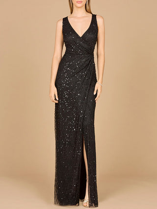 Beaded Black Gown with Slit - By Baano