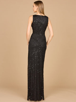 Beaded Black Gown with Slit - By Baano
