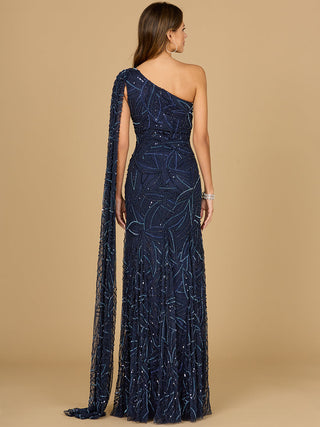One Shoulder Cape Gown - By Baano