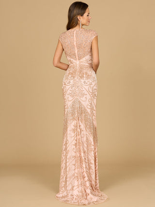 Cap Sleeve Beaded Gown with Fringe - By Baano