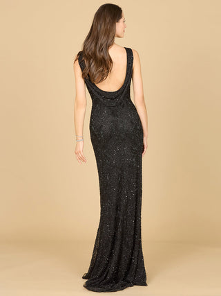 Cowl Draped Back Beaded Dress - By Baano