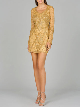 Long Sleeve Beaded Cocktail Dress - By Baano