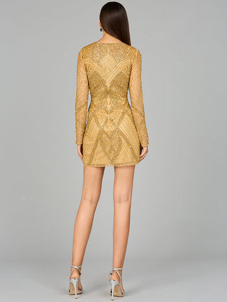 Long Sleeve Beaded Cocktail Dress - By Baano