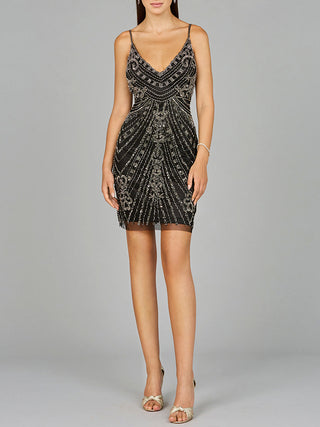 Embellished Cocktail Dress with V-Neckline - By Baano
