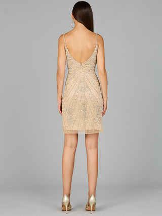 Embellished Cocktail Dress with V-Neckline - By Baano
