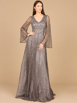 Beaded Long Dress with Flare Sleeves