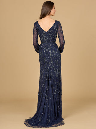 V-Neck Beaded Gown with Sleeves - By Baano