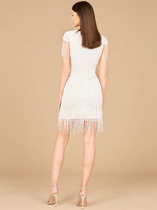 Beaded Fringe Short Dress with Cap Sleeves