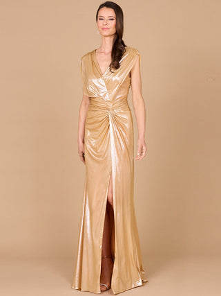 V-Neck Metallic Dress with Slit - OUTLET - By Baano