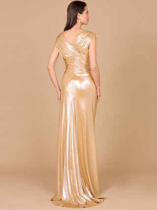 V-Neck Metallic Dress with Slit - OUTLET - By Baano