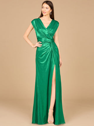 V-Neck Metallic Dress with Slit - OUTLET - By Baano