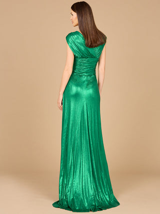 V-Neck Metallic Dress with Slit - OUTLET - By Baano