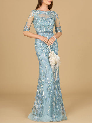 Short Sleeve Lace Fitted Gown - By Baano