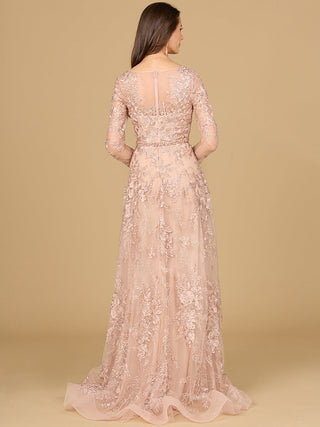 Long Sleeve V-Neck Lace Gown - By Baano
