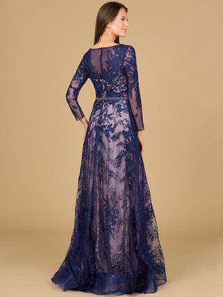Long Sleeve V-Neck Lace Gown - By Baano