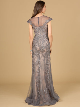 Sheath Lace Gown with Cap Sleeves - By Baano