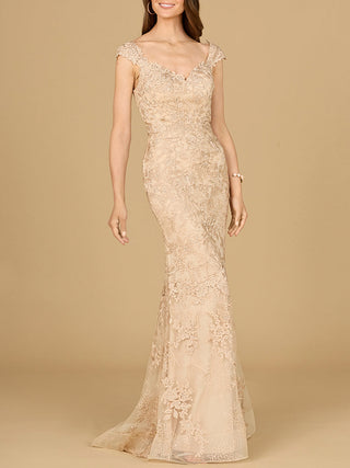Mermaid Lace Gown with Cap Sleeves - By Baano