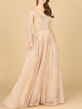 Long Sleeve, A-line Gown with a V-Neckline - By Baano