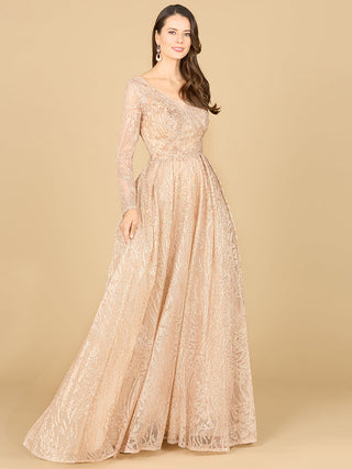 Long Sleeve, A-line Gown with a V-Neckline - By Baano