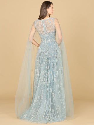 Lace Gown with Cape Sleeves and V-neckline - By Baano