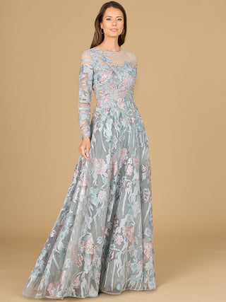 Illusion Neck, Long Sleeve Ballgown - By Baano